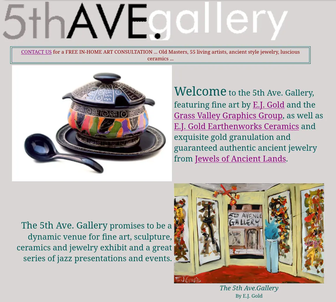 The original 5th Ave. Gallery website, c. 2005